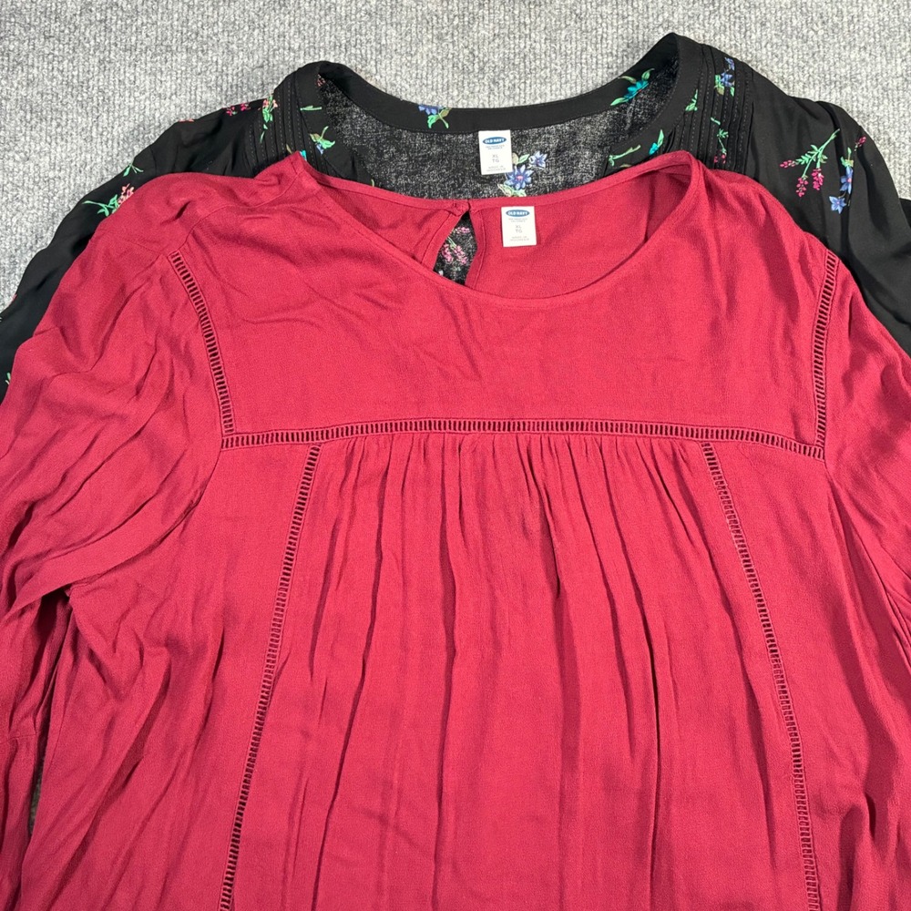 Old Navy Blouse Bundle‎ Womens XL Black Floral Red Bell Sleeve Boho Lot 2